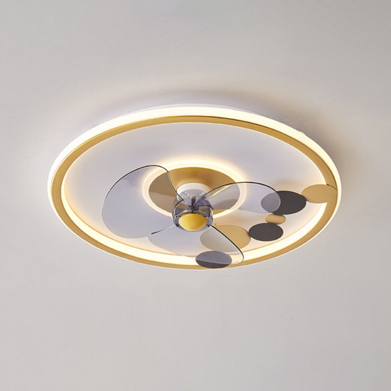 Metal Round Flush Mount Light Modern Colorful LED Fan Light for Bedroom