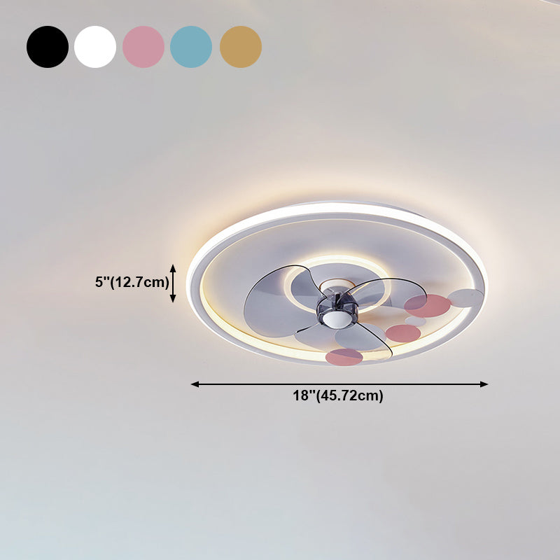 Metal Round Flush Mount Light Modern Colorful LED Fan Light for Bedroom