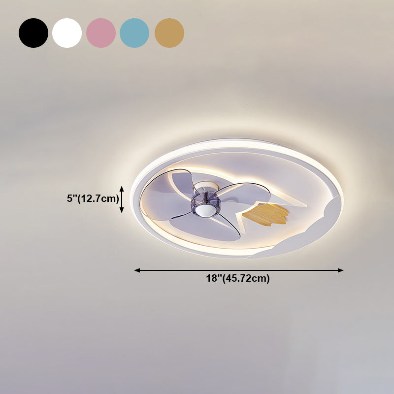 Metal Round Flush Mount Light Modern Colorful LED Fan Light for Bedroom