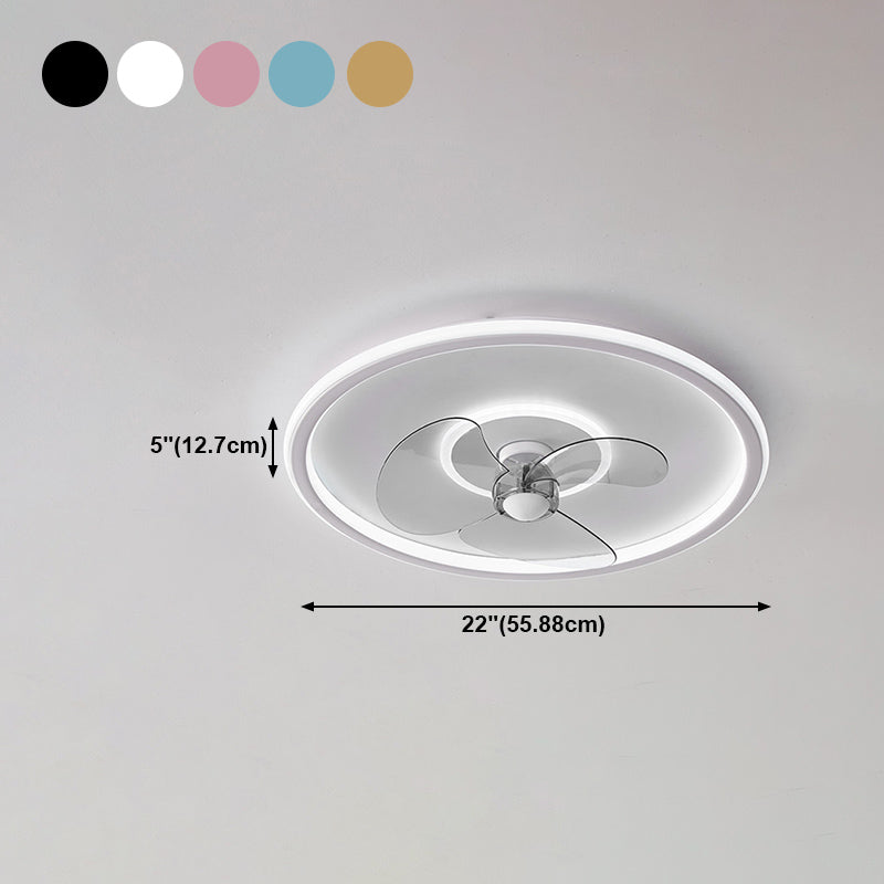 Metal Round Flush Mount Light Modern Colorful LED Fan Light for Bedroom