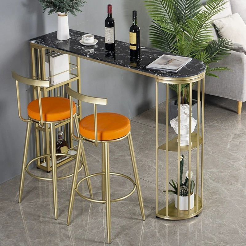 Living Room Counter-height Pub Table Gold Storage Metal Bar Dining Table