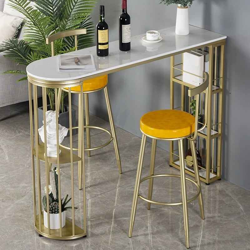 Living Room Counter-height Pub Table Gold Storage Metal Bar Dining Table