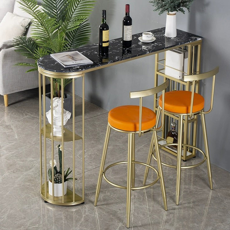 Living Room Counter-height Pub Table Gold Storage Metal Bar Dining Table