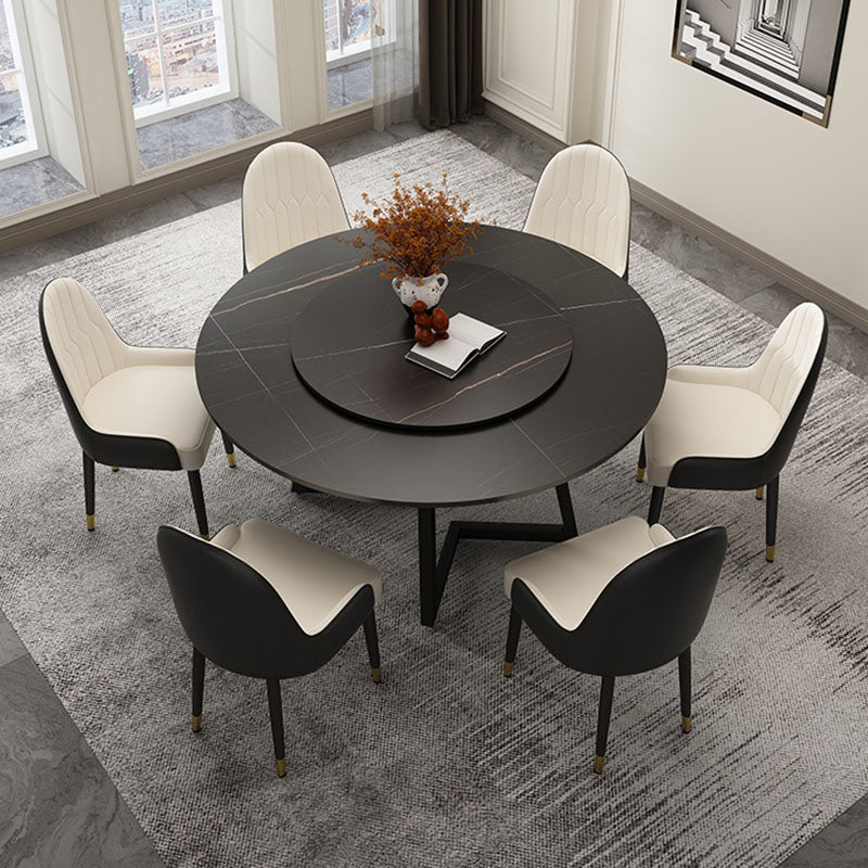 Modern Round Standard Height Dining Table Stone Double Pedestal Dining Table