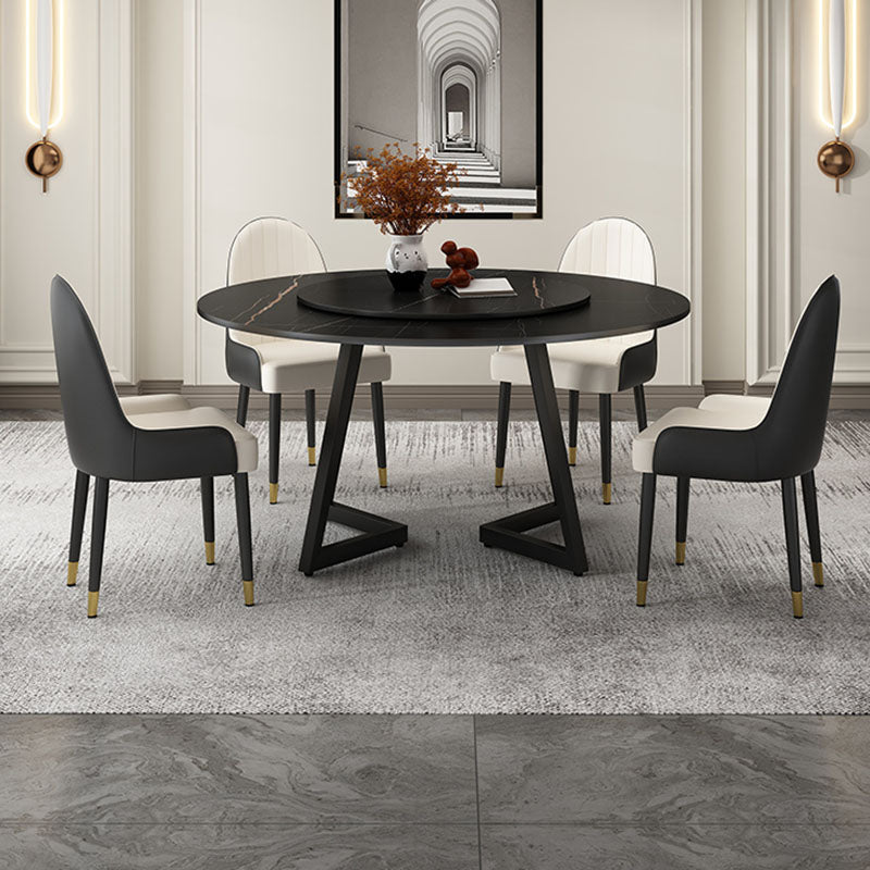 Modern Round Standard Height Dining Table Stone Double Pedestal Dining Table