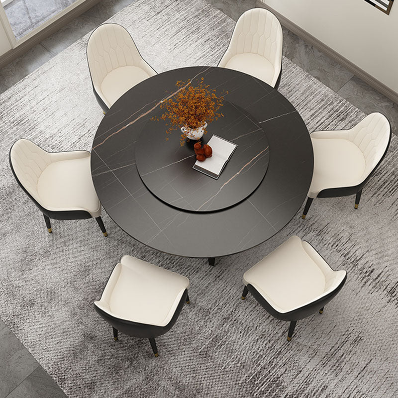 Modern Round Standard Height Dining Table Stone Double Pedestal Dining Table