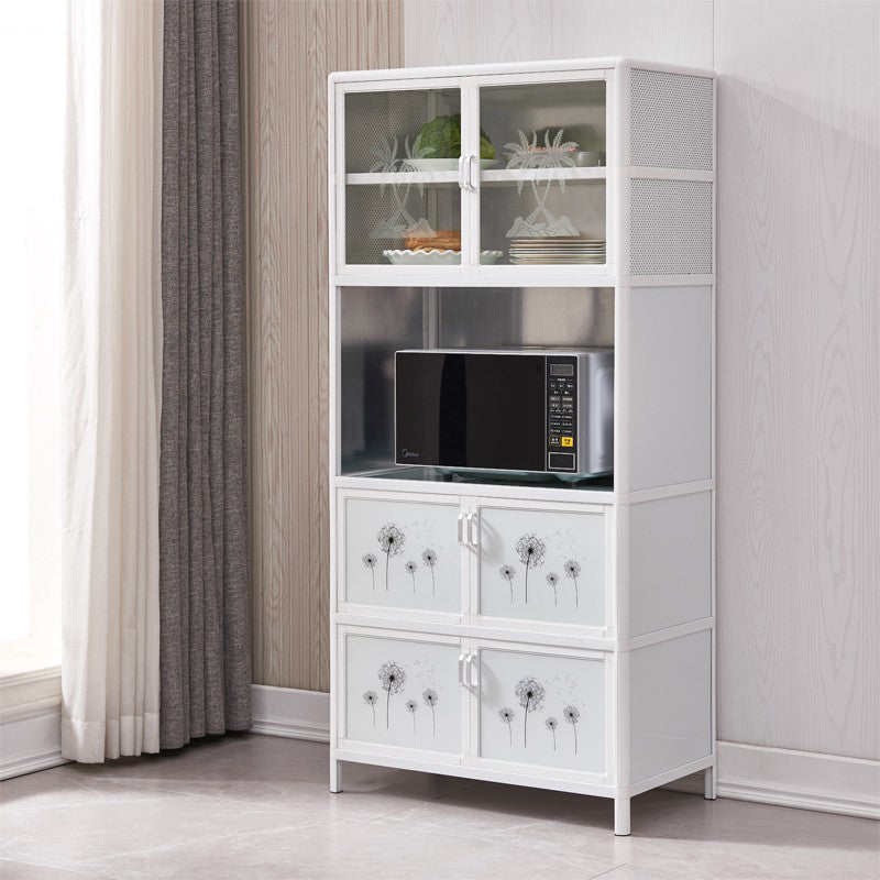 Metal Kitchen Open Storage Buffet Sideboard White Glass Doors Side Board