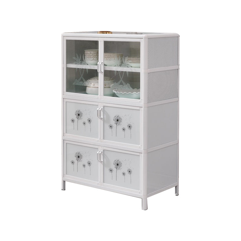 Metal Kitchen Open Storage Buffet Sideboard White Glass Doors Side Board