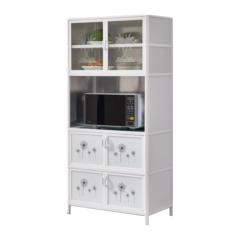 Metal Kitchen Open Storage Buffet Sideboard White Glass Doors Side Board