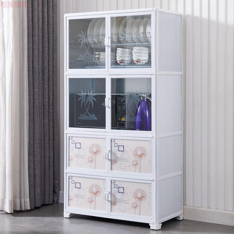 Metal Kitchen Open Storage Buffet Sideboard White Glass Doors Side Board