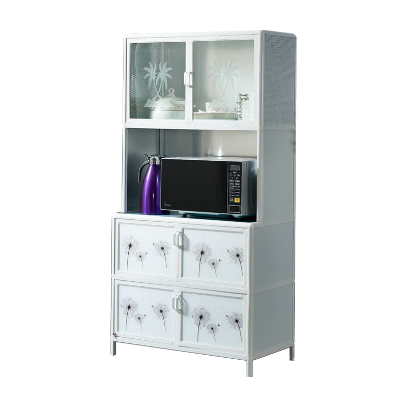 Metal Kitchen Open Storage Buffet Sideboard White Glass Doors Side Board