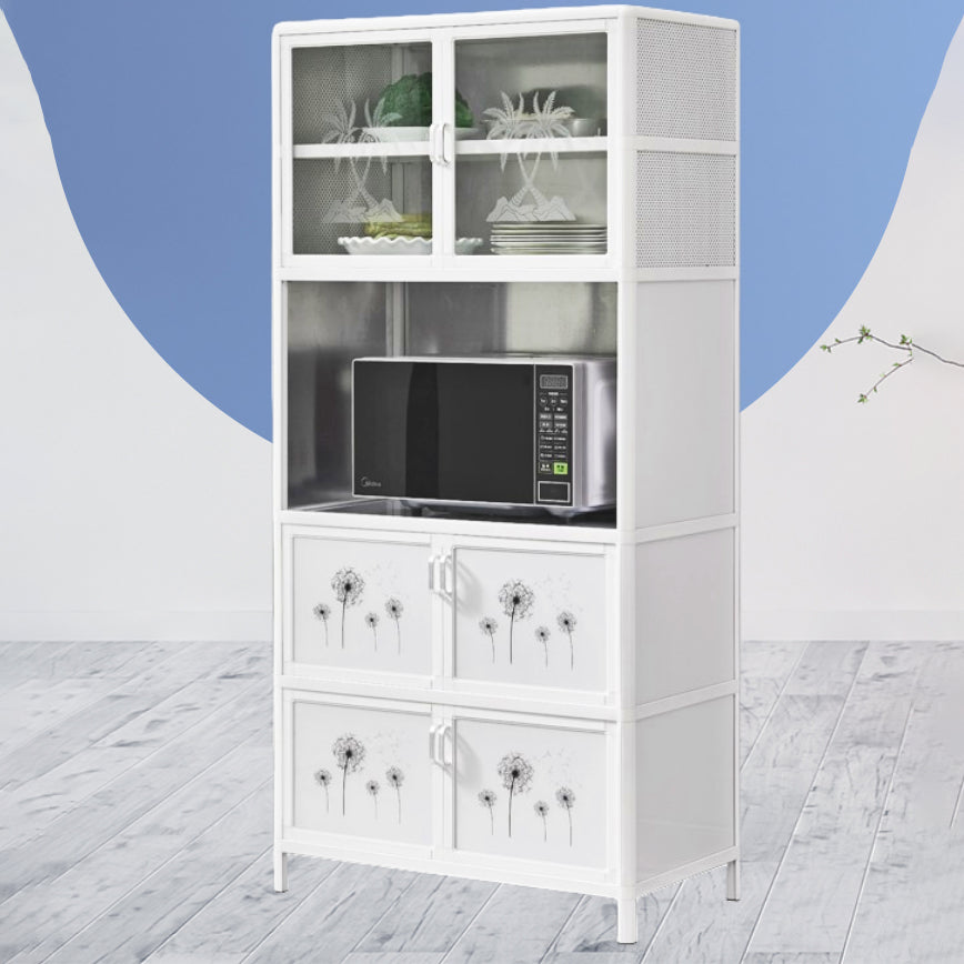 Metal Kitchen Open Storage Buffet Sideboard White Glass Doors Side Board