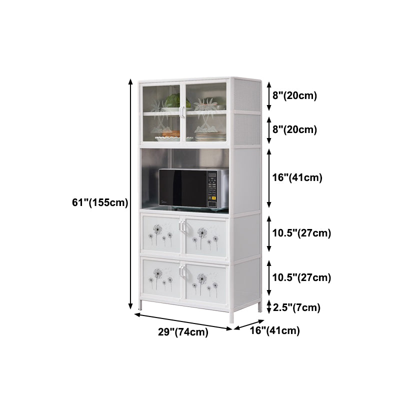 Metal Kitchen Open Storage Buffet Sideboard White Glass Doors Side Board