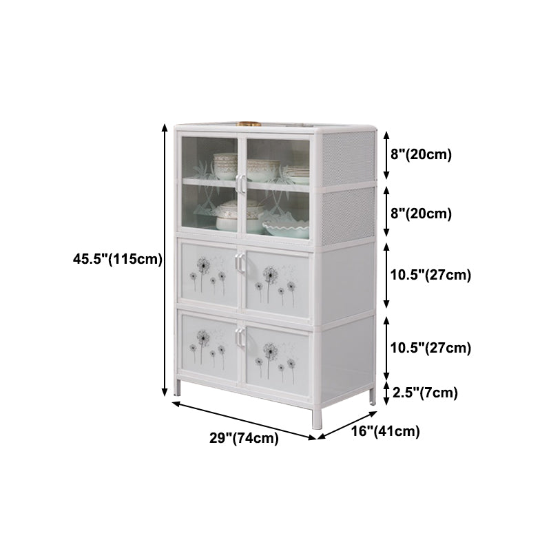 Metal Kitchen Open Storage Buffet Sideboard White Glass Doors Side Board