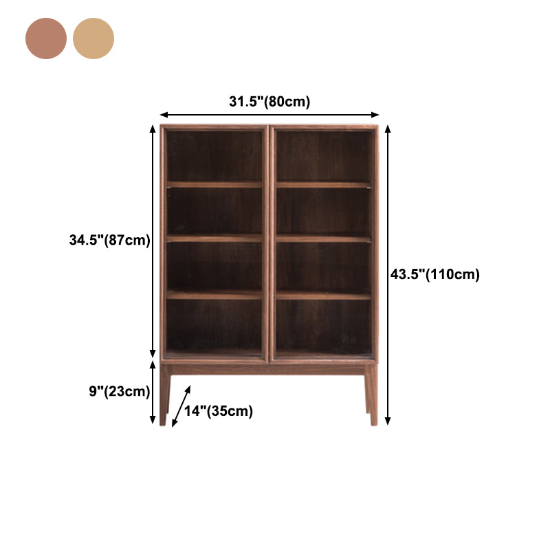 Modern Pine Wood Credenza Glass Doors Cabinets Dining Server for Living Room