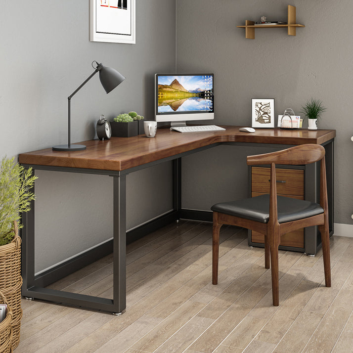 Industrial Style Office Desk Brown Home L-Shape Wooden Writing Desk