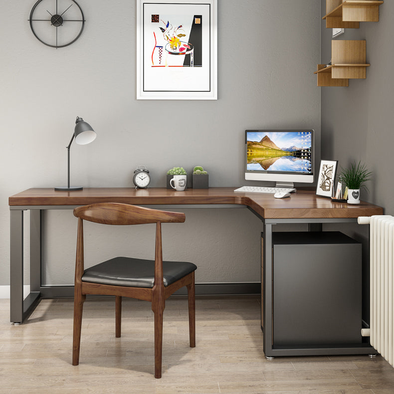 Industrial Style Office Desk Brown Home L-Shape Wooden Writing Desk