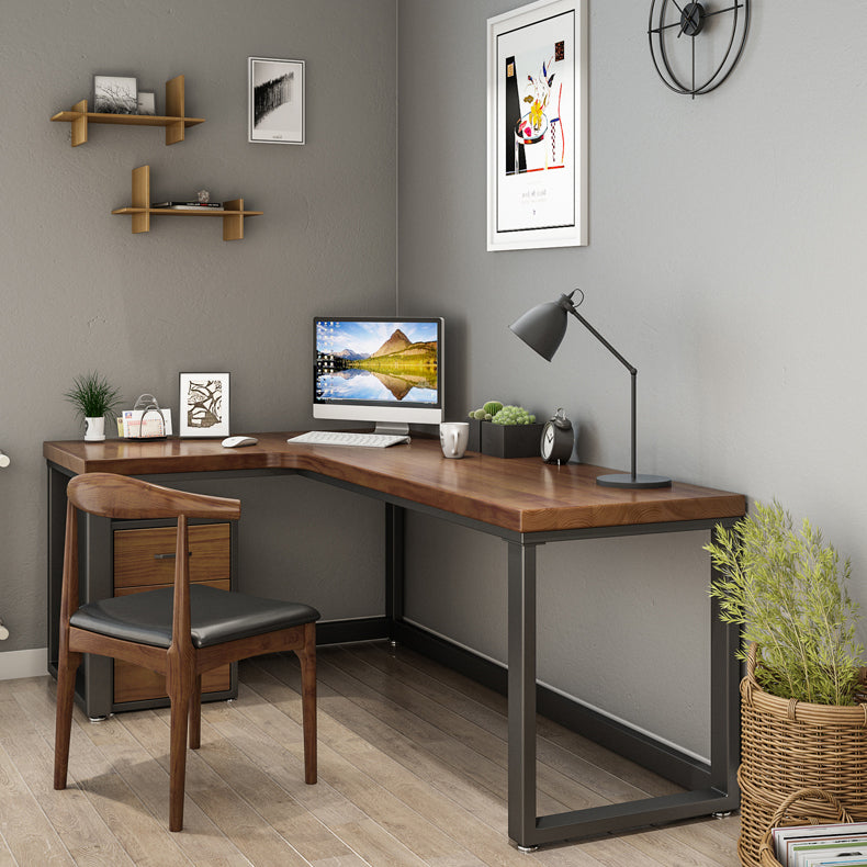 Industrial Style Office Desk Brown Home L-Shape Wooden Writing Desk