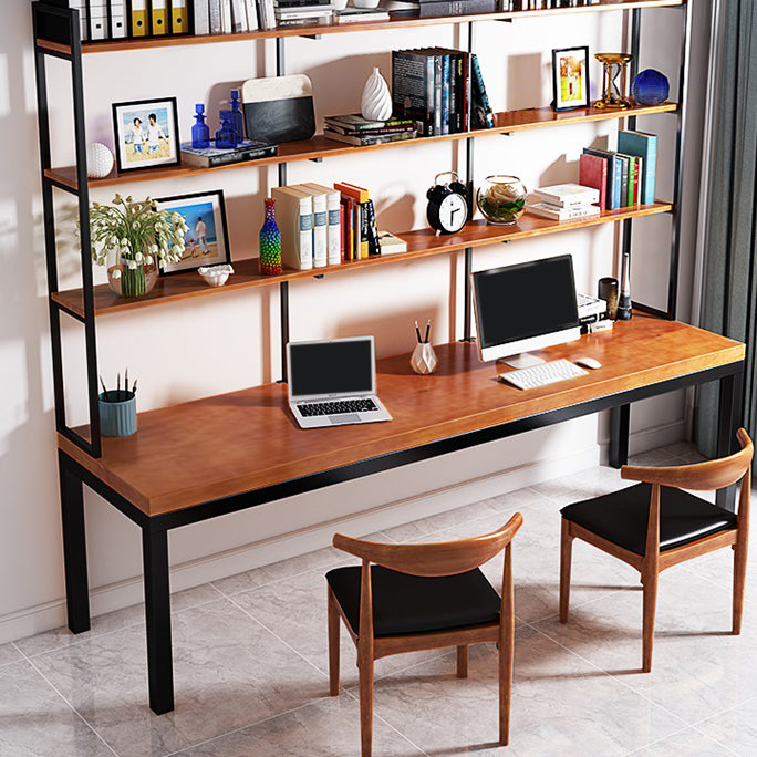 Rectangular Pine Writing Desk Solid Wood Top Desk with Black Metal Legs