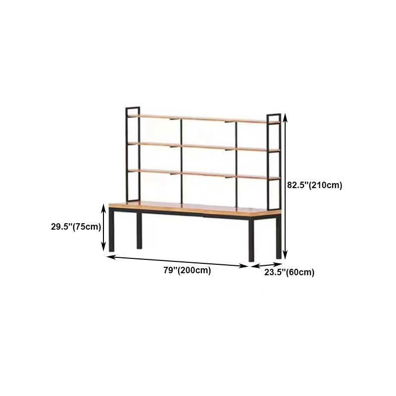 Rectangular Pine Writing Desk Solid Wood Top Desk with Black Metal Legs