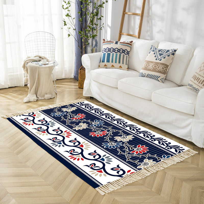 Navy Graphic Carpet Polyester Modern Carpet Non-Slip Backing Carpet for Living Room