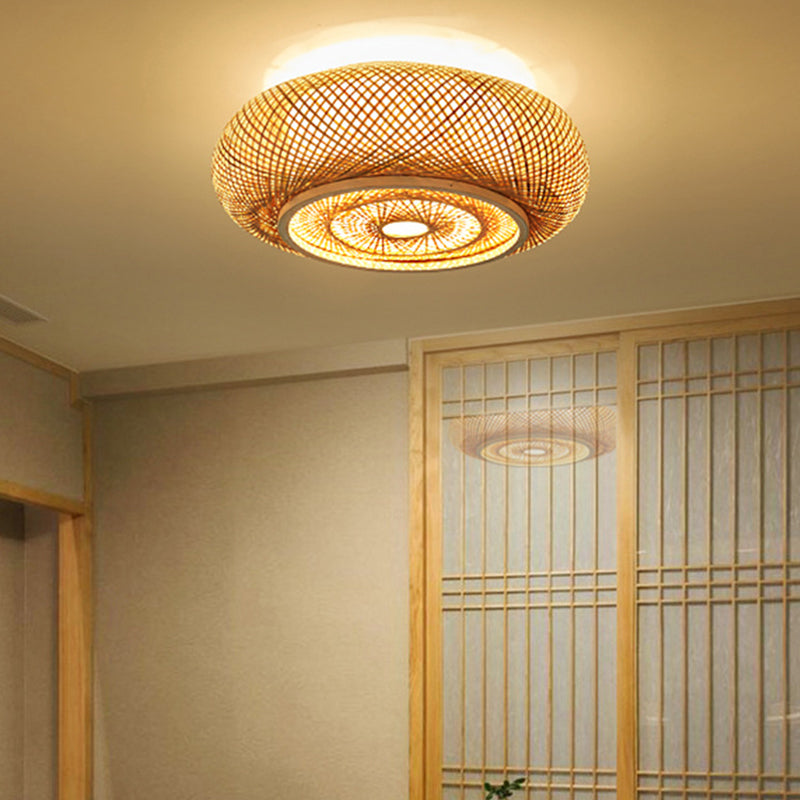 Asian Style Bamboo Ceiling Light Geometric Flush Mount Light for Bedroom