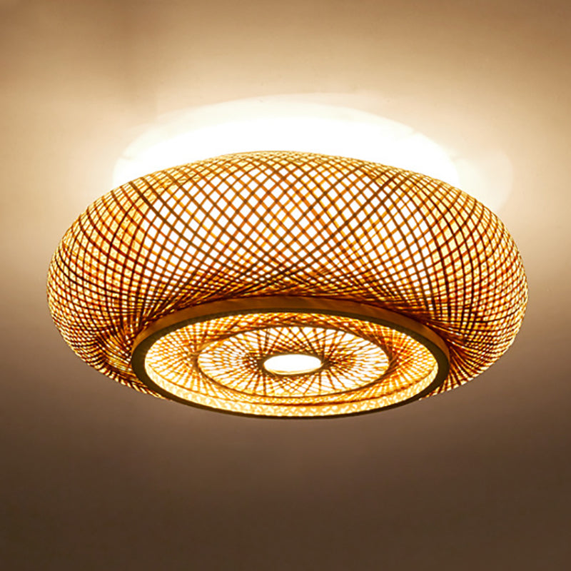 Asian Style Bamboo Ceiling Light Geometric Flush Mount Light for Bedroom