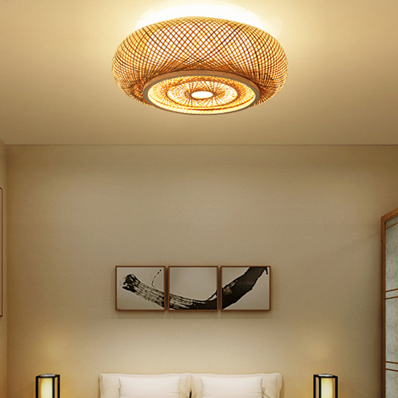 Asian Style Bamboo Ceiling Light Geometric Flush Mount Light for Bedroom