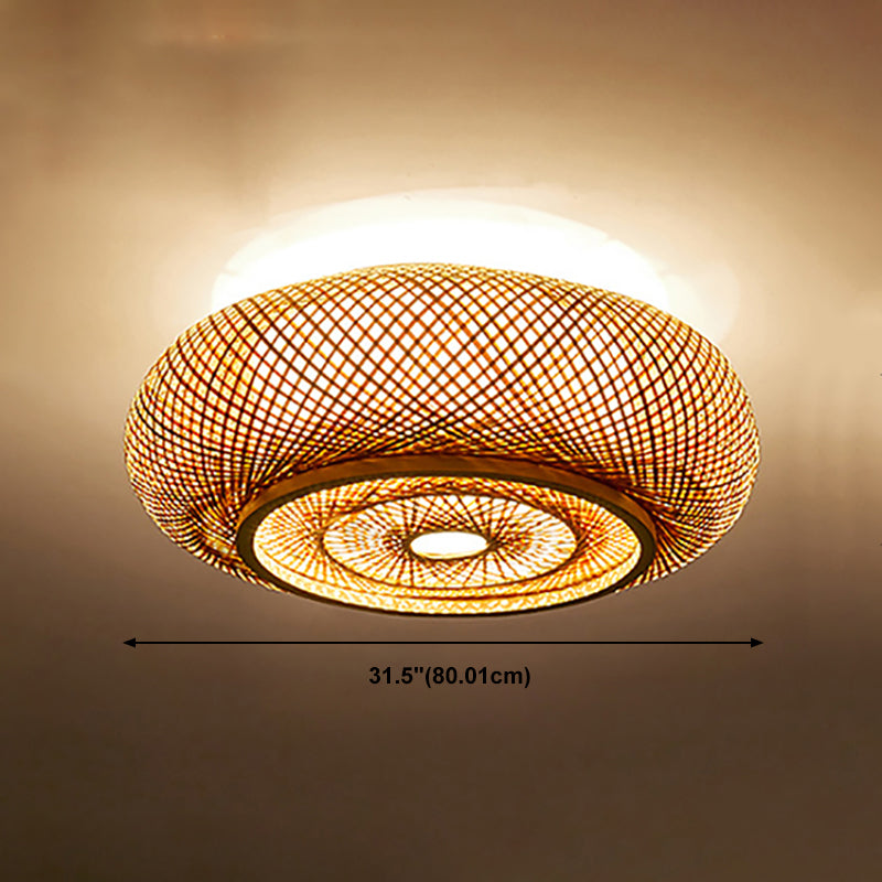 Asian Style Bamboo Ceiling Light Geometric Flush Mount Light for Bedroom