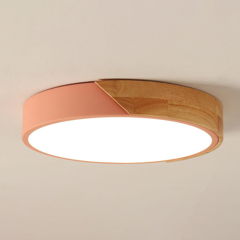 Nordic Colorful Ceiling Light Metal Round Flush Mount Light with Wood for Living Room