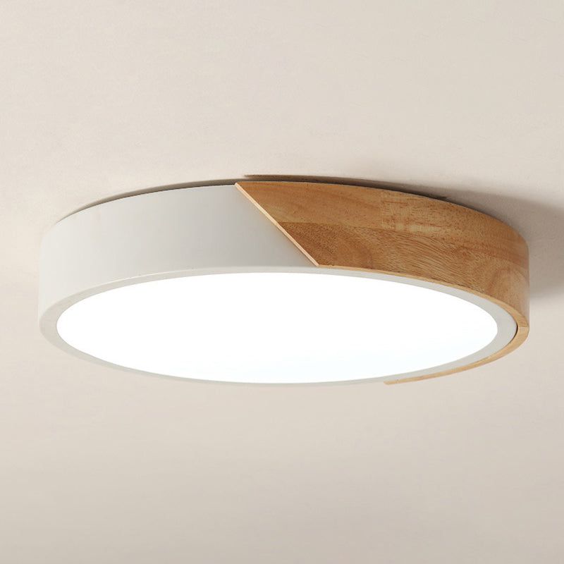 Nordic Colorful Ceiling Light Metal Round Flush Mount Light with Wood for Living Room