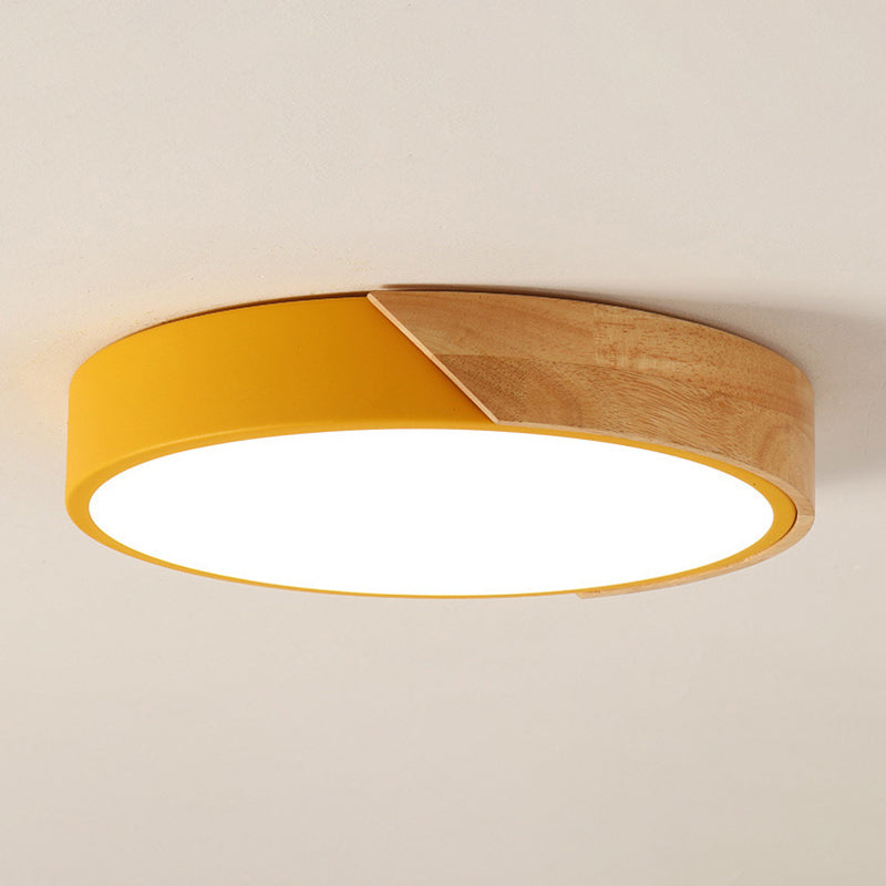 Nordic Colorful Ceiling Light Metal Round Flush Mount Light with Wood for Living Room