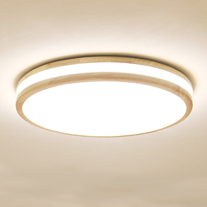 Wood Round Shape Flush Ceiling Light Modern 1 Light Flush Ceiling Light Fixtures in Brown