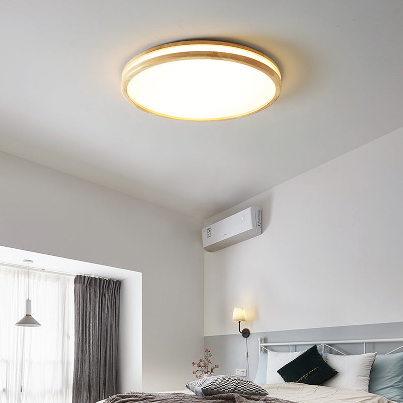 Wood Round Shape Flush Ceiling Light Modern 1 Light Flush Ceiling Light Fixtures in Brown