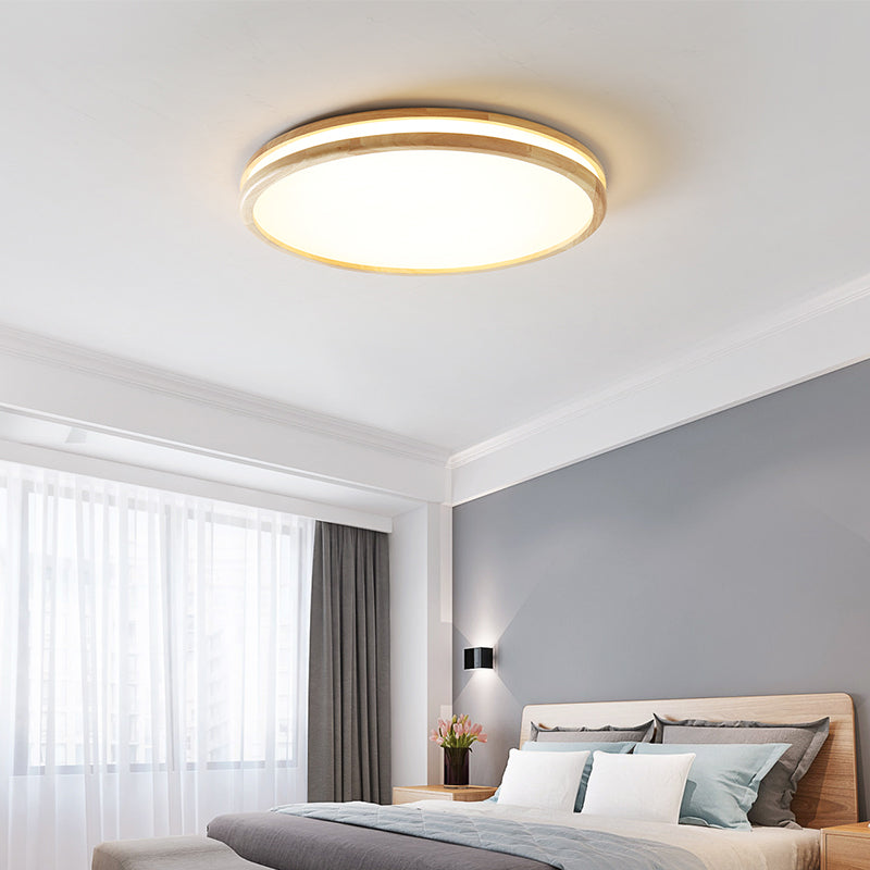 Wood Round Shape Flush Ceiling Light Modern 1 Light Flush Ceiling Light Fixtures in Brown