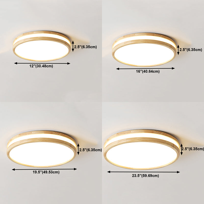 Wood Round Shape Flush Ceiling Light Modern 1 Light Flush Ceiling Light Fixtures in Brown