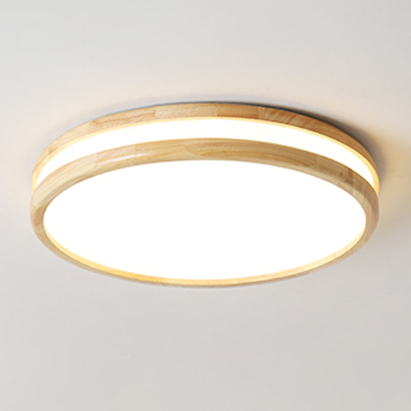 Wood Round Shape Flush Ceiling Light Modern 1 Light Flush Ceiling Light Fixtures in Brown