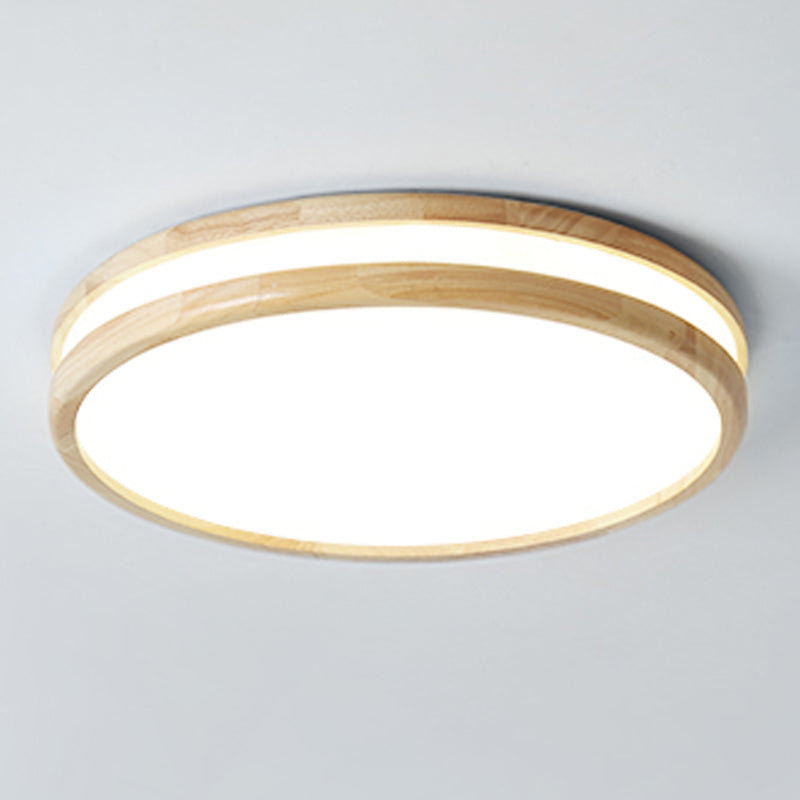 Wood Round Shape Flush Ceiling Light Modern 1 Light Flush Ceiling Light Fixtures in Brown