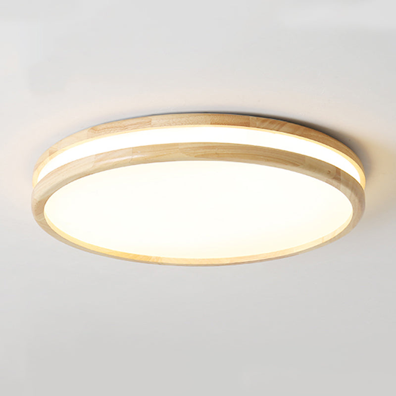 Wood Round Shape Flush Ceiling Light Modern 1 Light Flush Ceiling Light Fixtures in Brown