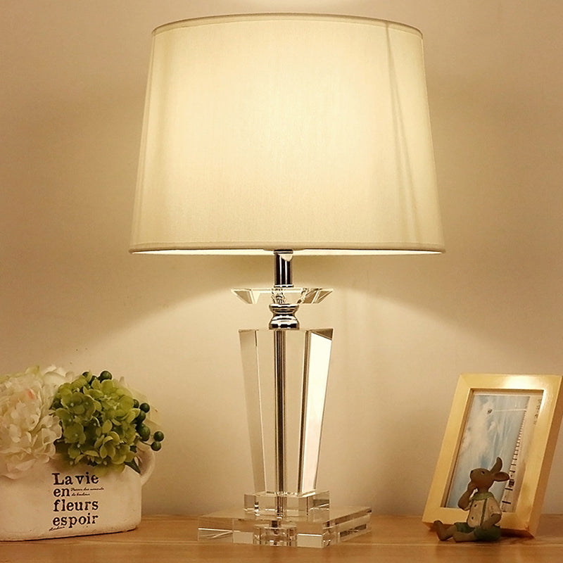 Barrel Crystal Task Light Modernist Fabric 1 Bulb White Nightstand Lamp, 21"/23.5" Long