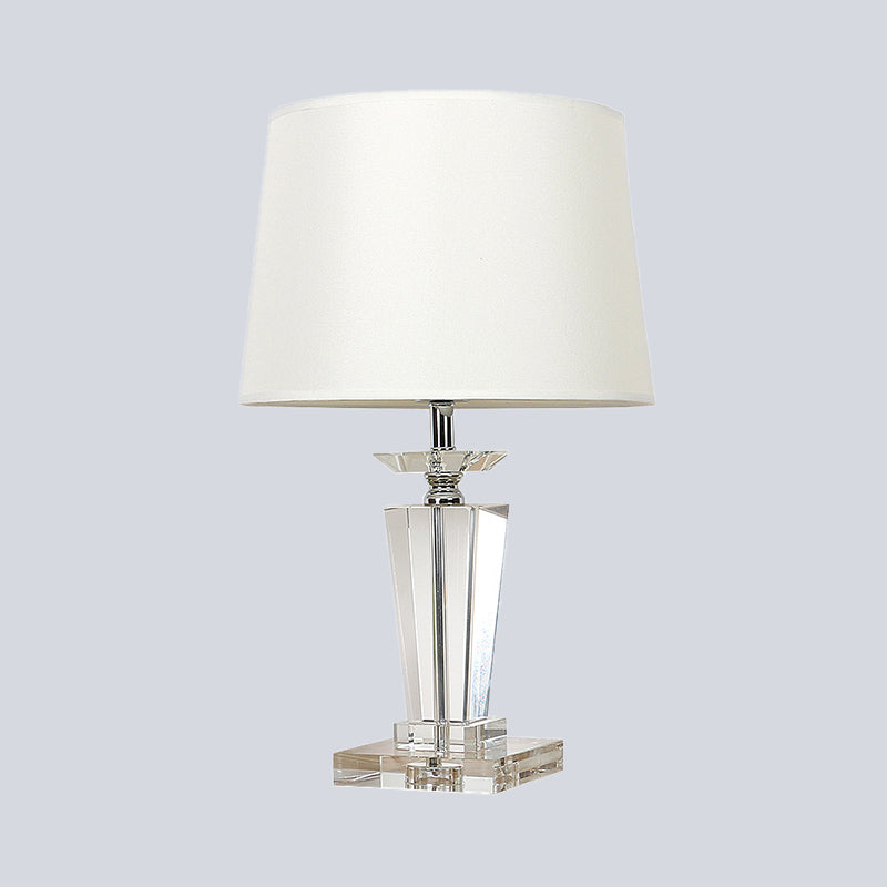 Barrel Crystal Task Light Modernist Fabric 1 Bulb White Nightstand Lamp, 21"/23.5" Long