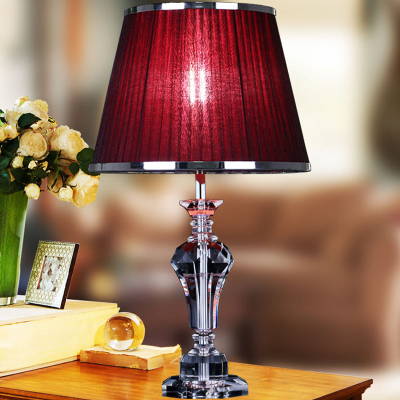 Urn-Shaped Table Light Contemporary Faceted Crystal 23"/25" Long 1 Head Red Small Desk Lamp