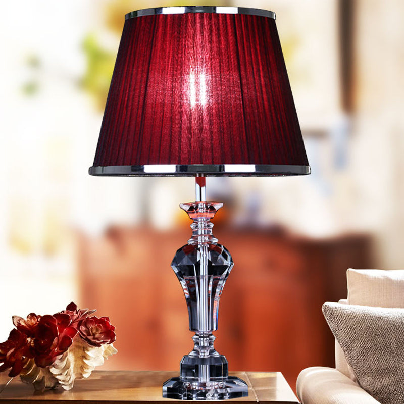 Urn-Shaped Table Light Contemporary Faceted Crystal 23"/25" Long 1 Head Red Small Desk Lamp