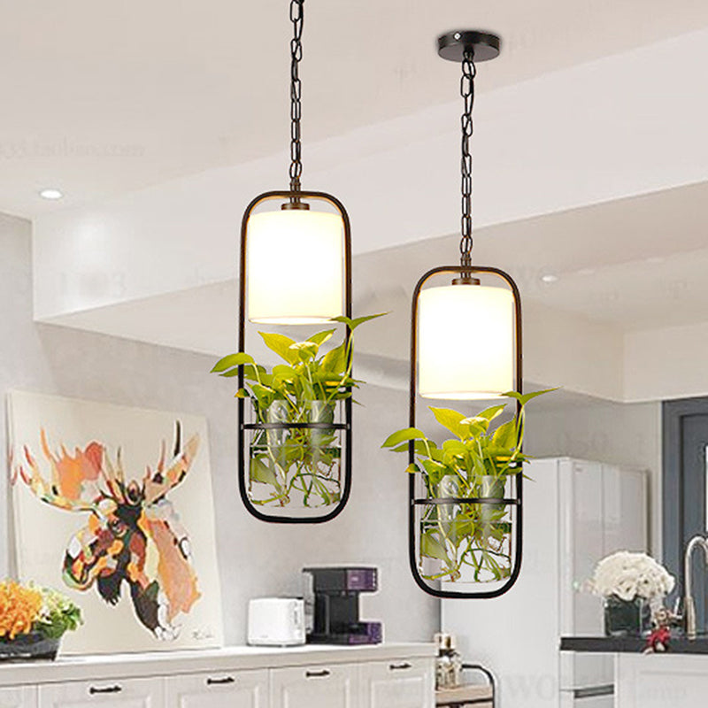 Black 1 Head Pendant Lamp Industrial Metal Rectangle LED Hanging Ceiling Light for Kitchen