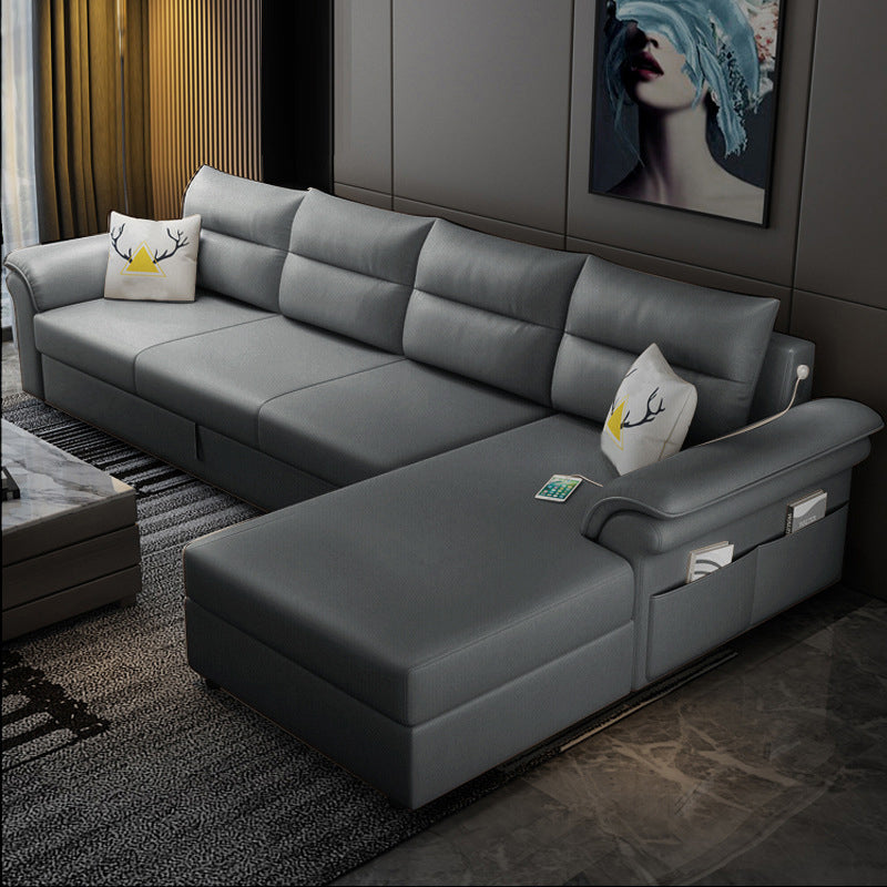 Cushion Back Storage Stain-Resistant Sectional Faux Leather Manual Reclining Sofa