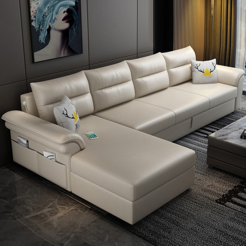 Cushion Back Storage Stain-Resistant Sectional Faux Leather Manual Reclining Sofa