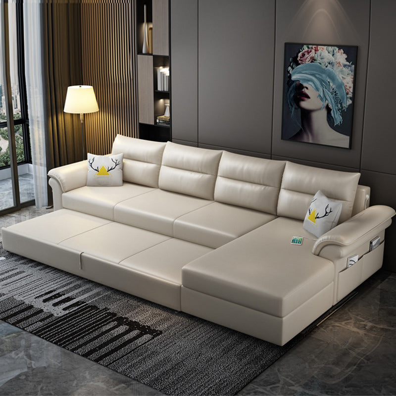 Cushion Back Storage Stain-Resistant Sectional Faux Leather Manual Reclining Sofa