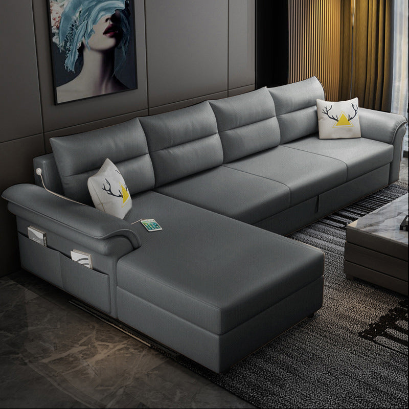 Cushion Back Storage Stain-Resistant Sectional Faux Leather Manual Reclining Sofa