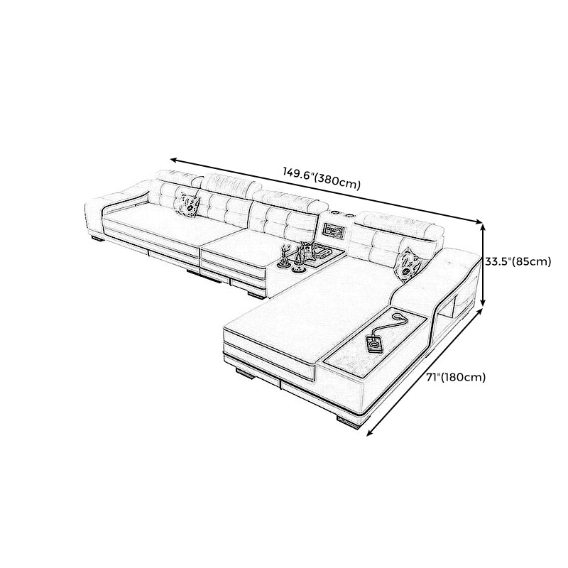 33.46"High Fabric Sloped Arms Sectional Sofa with 2 Cup Holders,White