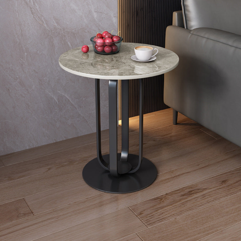 21.65-inch Tall Pedestal End Table Casual Round Stone Top Sofa Side Table